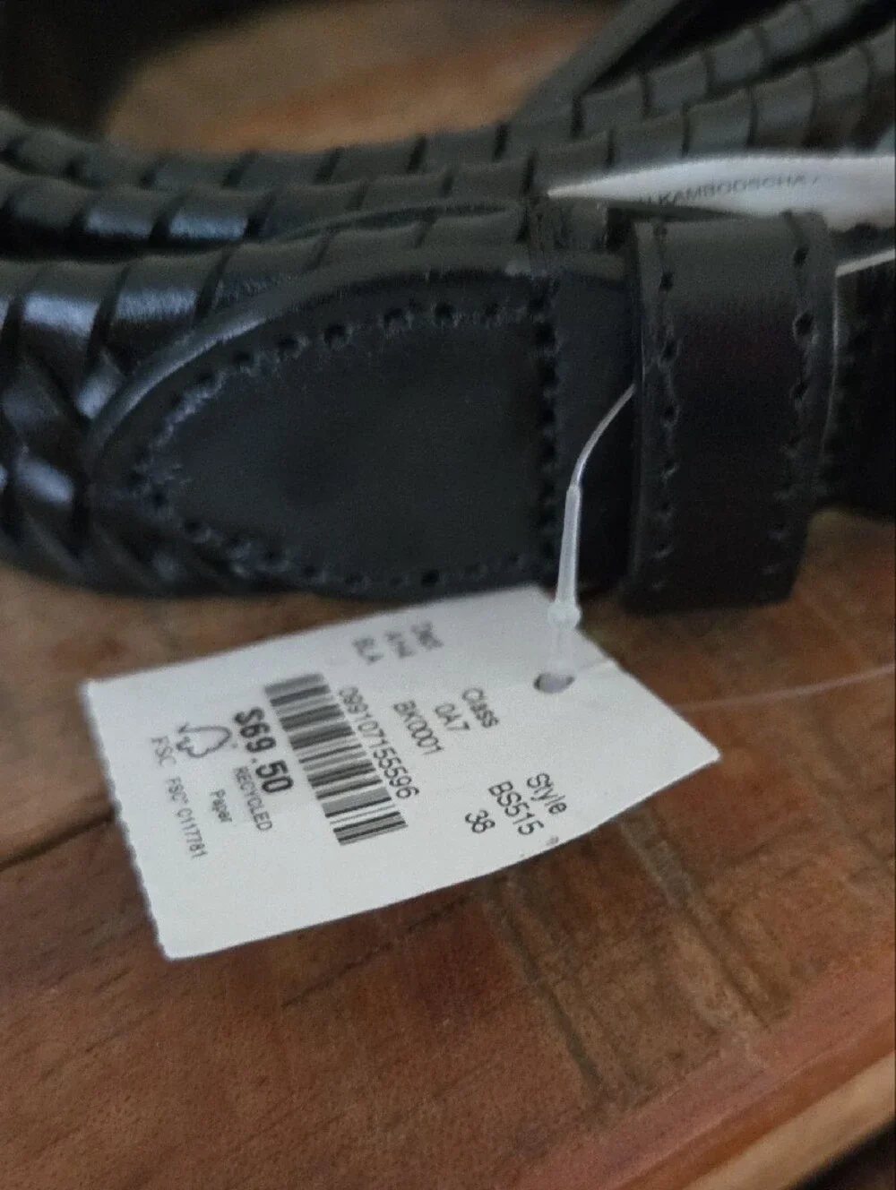 J Crew Classic Black Woven Elasticated Italian Leather Men's Belt